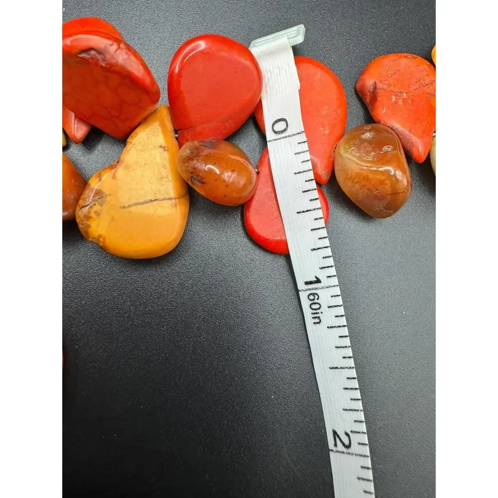 Artisan Statement Necklace Orange Red Dyed Teardrop & Natural Agate Silver Clasp